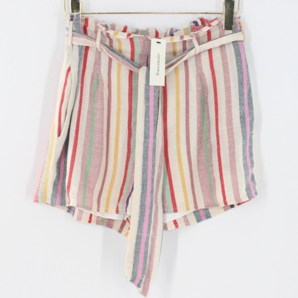 Mi Ami Striped Paperbag Waist Shorts Size M Multi-Color Tie Belt DLBS46